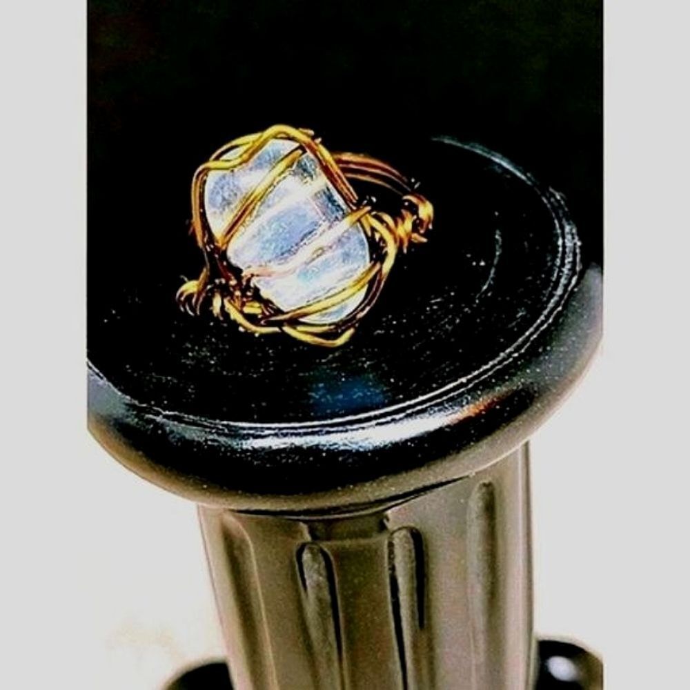 Pale Blue Quartz Stone Brass Plated Copper Wire Wrapped Ring